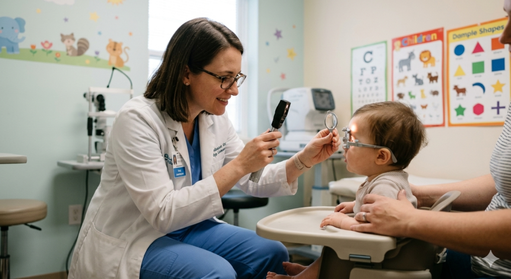 doctor examaning baby eye